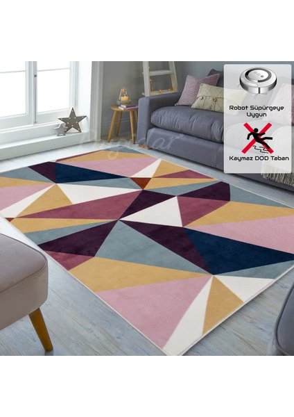 Yıkanabilir Kaymaz Taban Desen 050 Pembe 120 x 180 cm Dijital Baskı Halı