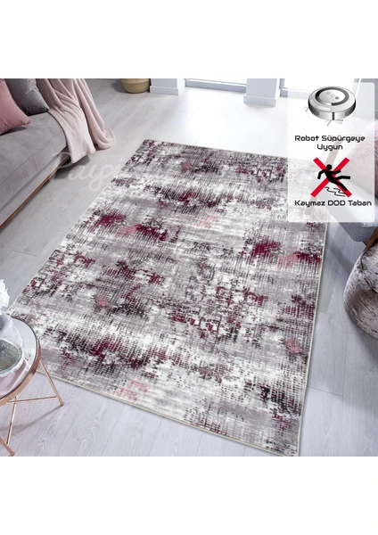 Yıkanabilir Kaymaz Taban Desen 1040 Gri/pembe 100 x 200 cm Dijital Baskı Halı