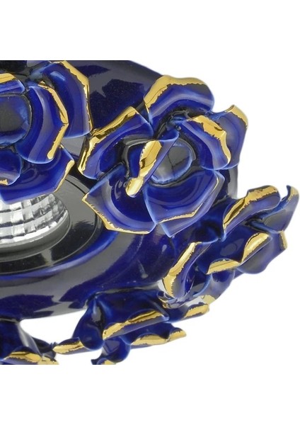 Seramik Spot Mavi Yaldız Gül Desenli CM09 Blue+Gold
