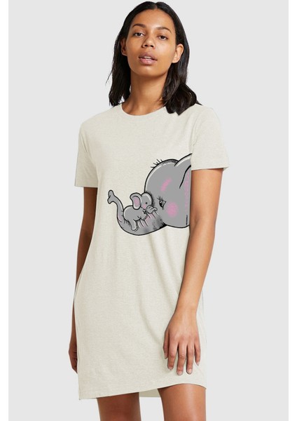 Anne Bebek Açık Gri Kısa Kollu Penye T-Shirt Elbise