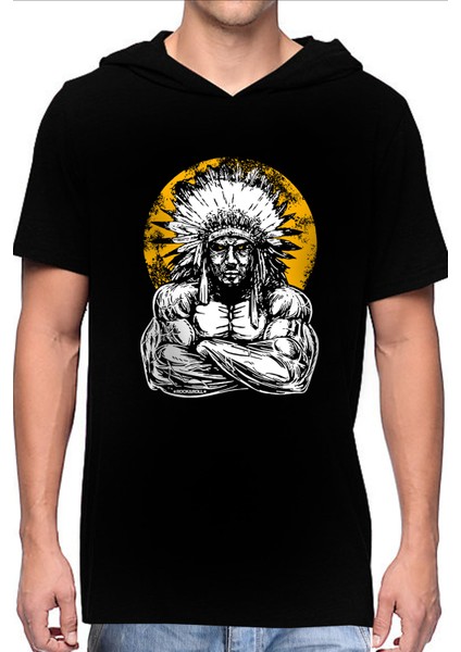 Büyük Şef Kapüşonlu Siyah Kısa Kollu Erkek T-Shirt