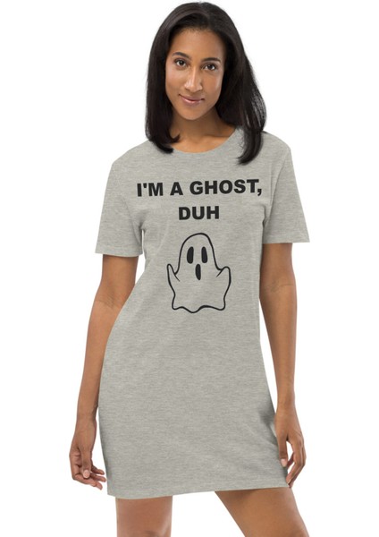 Sevimli Hayalet Açık Gri Kısa Kollu Penye T-Shirt Elbise