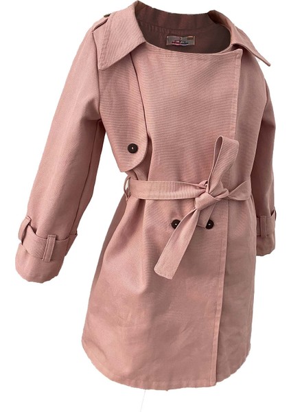 Kız Çocuk Pudra Trençkot Kemerli