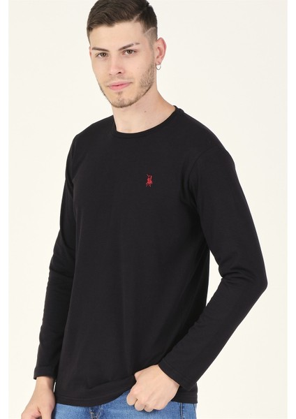 T8588 Dewberry Bisiklet Yaka Erkek Sweatshirt-Siyah