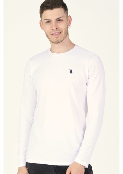 T8588 Dewberry Bisiklet Yaka Erkek Sweatshirt-Beyaz