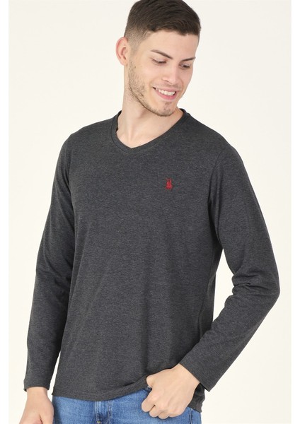 T8587 Dewberry V Yaka Erkek Sweatshirt-Antrasit