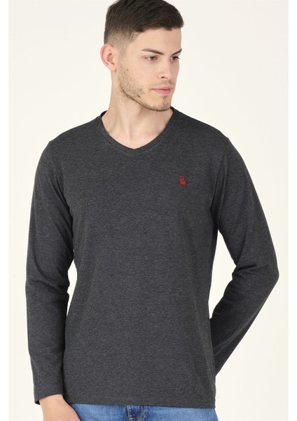 T8587 Dewberry V Yaka Erkek Sweatshirt-Antrasit