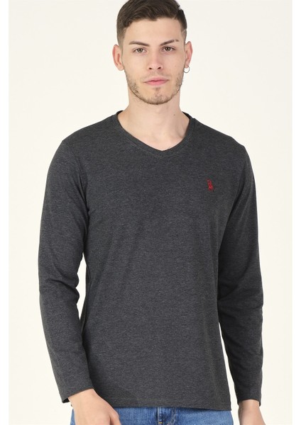 T8587 Dewberry V Yaka Erkek Sweatshirt-Antrasit fırsatları