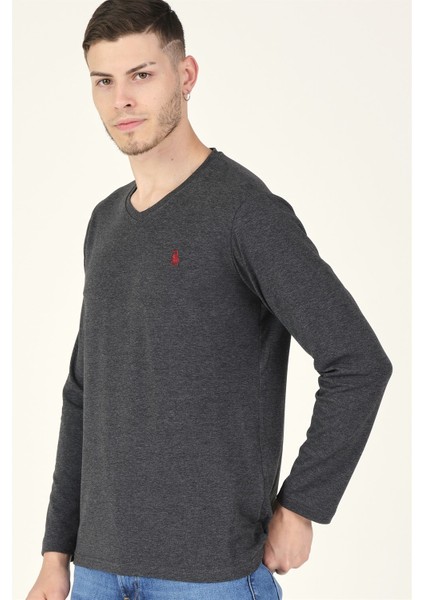 T8587 Dewberry V Yaka Erkek Sweatshirt-Antrasit indirimleri