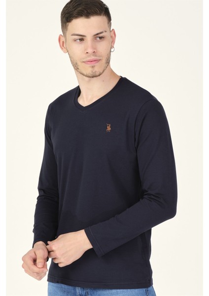 T8587 Dewberry V Yaka Erkek Sweatshirt-Lacivert