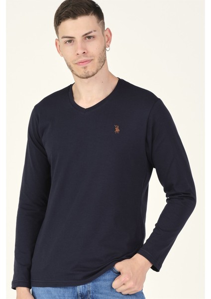 T8587 Dewberry V Yaka Erkek Sweatshirt-Lacivert