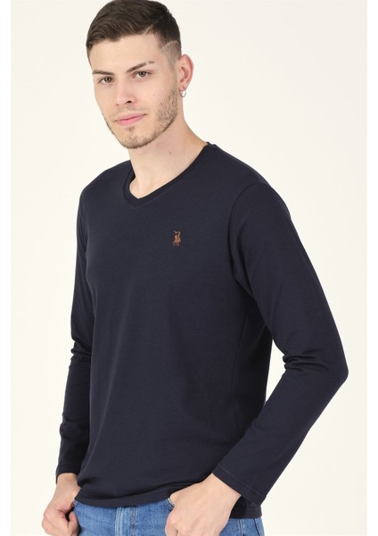 T8587 Dewberry V Yaka Erkek Sweatshirt-Lacivert modelleri