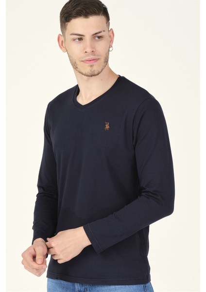 T8587 Dewberry V Yaka Erkek Sweatshirt-Lacivert fırsatları