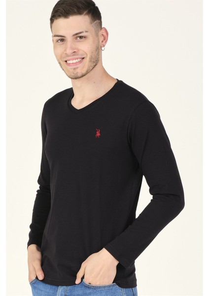 T8587 Dewberry V Yaka Erkek Sweatshirt-Siyah