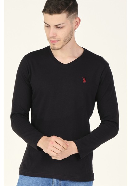 T8587 Dewberry V Yaka Erkek Sweatshirt-Siyah modelleri