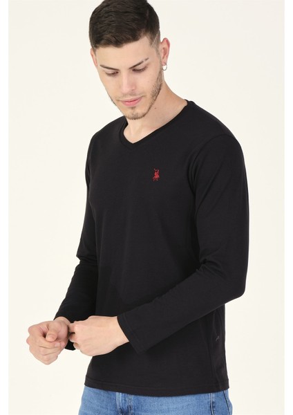T8587 Dewberry V Yaka Erkek Sweatshirt-Siyah indirimleri