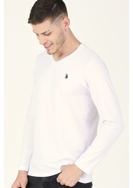 T8587 Dewberry V Yaka Erkek Sweatshirt-Beyaz fırsatları