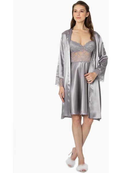 Saten Dantelli Gecelik & Sabahlık Takım - 4265