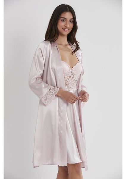 Saten Dantelli Gecelik & Sabahlık Takım - 4265