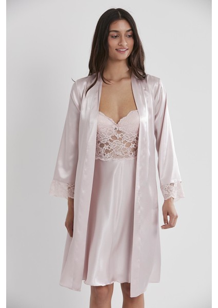 Saten Dantelli Gecelik & Sabahlık Takım - 4265 fiyatları