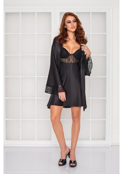 Saten Dantelli Gecelik & Sabahlık Takım - 4090