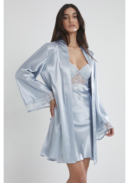 Saten Dantelli Gecelik & Sabahlık Takım - 4090