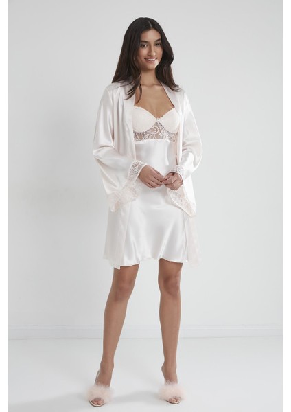 Saten Dantelli Gecelik & Sabahlık Takım - 4090 modelleri