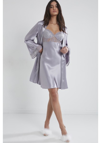 Saten Dantelli Gecelik & Sabahlık Takım - 4090 fiyatları