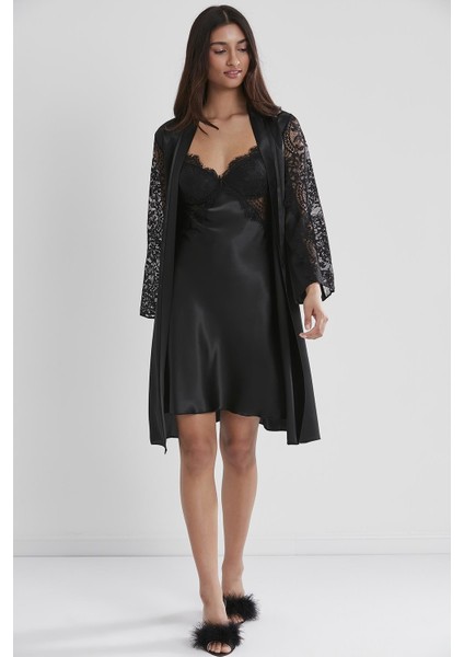 Saten Dantelli Gecelik & Sabahlık Takım - 4025 fiyatları