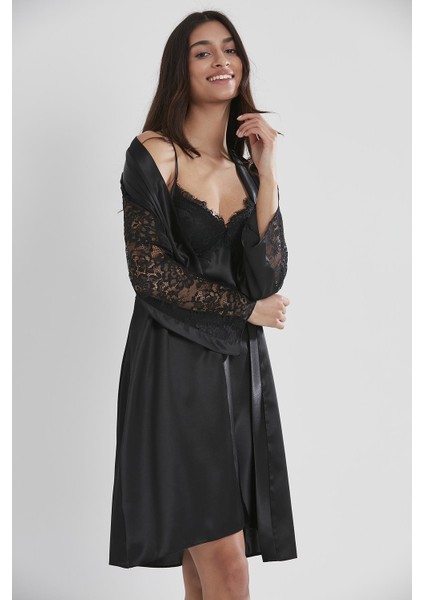 Saten Dantelli Gecelik & Sabahlık Takım - 4025 modelleri