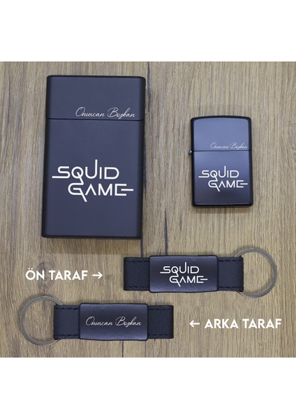 Ada Lazer Kişiye Özel Squid Game Metal Sigara Kutusu, Zippo Çakmak ve Anahtarlık Seti