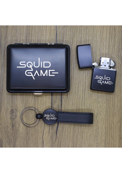 Kişiye Özel Squid Game Metal Tabaka, Zippo Çakmak ve Anahtarlık Seti