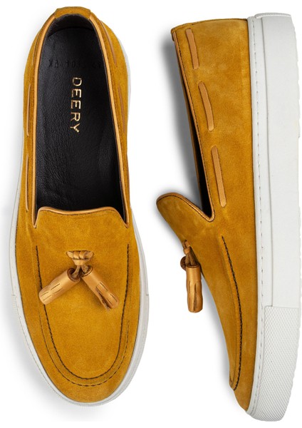 Hakiki Süet Sarı Püsküllü Erkek Sneaker