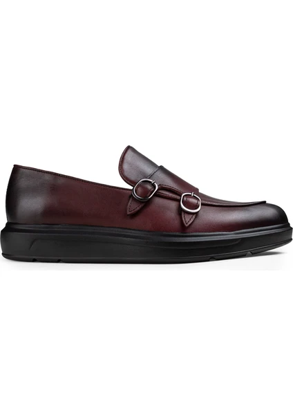 Hakiki Deri Bordo Çift Tokalı Erkek Comfort Loafer