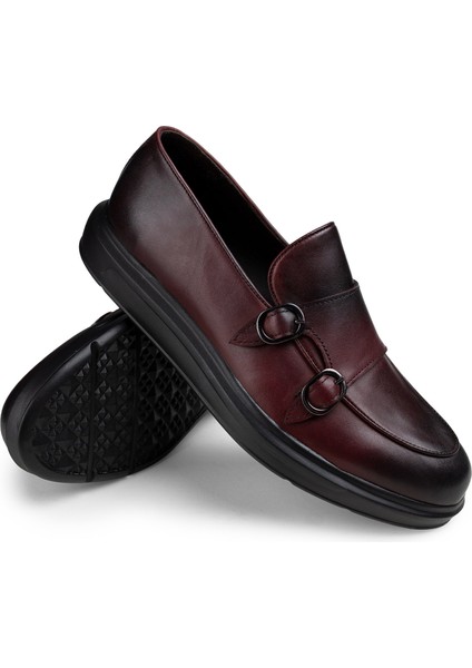 Hakiki Deri Bordo Çift Tokalı Erkek Comfort Loafer