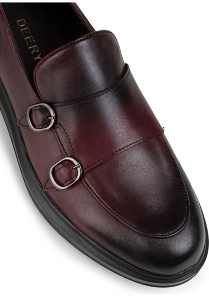 Hakiki Deri Bordo Çift Tokalı Erkek Comfort Loafer