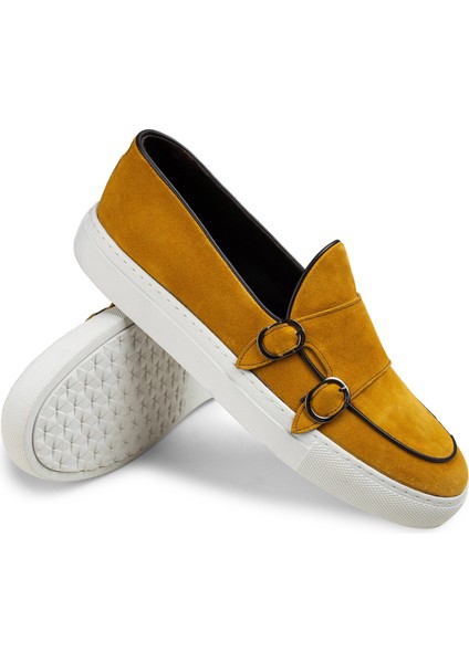 Hakiki Süet Sarı Çift Tokalı Erkek Sneaker