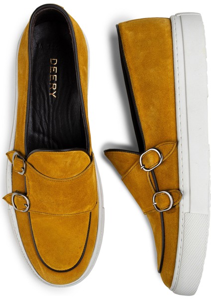 Hakiki Süet Sarı Çift Tokalı Erkek Sneaker