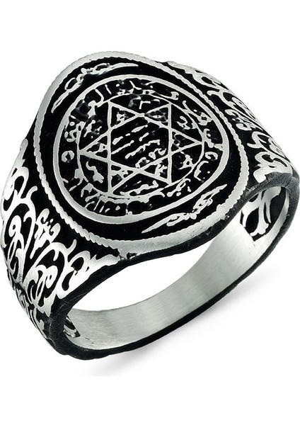 Süleyman Mührü Davud Yıldızı Oval Gümüş Erkek Yüzük