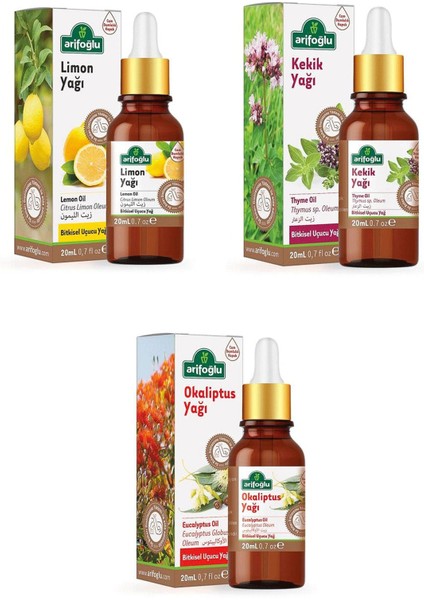 Limon Yağı + Kekik Yağı + Okaliptus Yağı 3 x 20 ml
