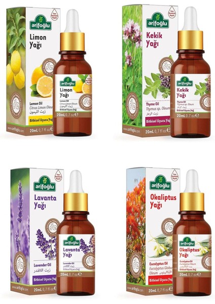 Lavanta Yağı + Limon Yağı + Kekik Yağı + Okaliptus Yağı 4 x 20 ml