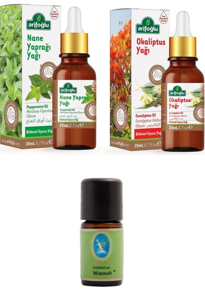 Mentol Set Nane Yağı 20 ml - Okaliptus Yağı 20 ml - Nuka Niaouli Yağı 5 ml