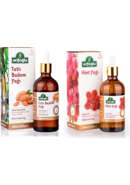 2 Li Set Tatlı Badem Yağı 100 ml - Hint Yağı 100 ml
