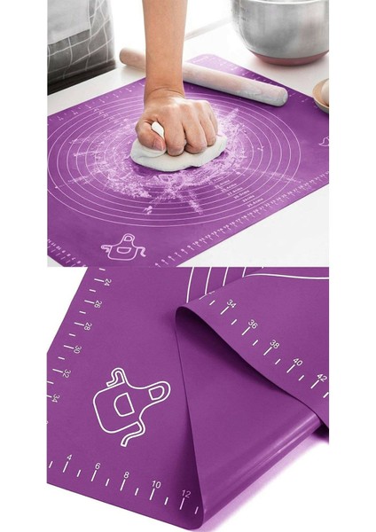 Mor Büyük Boy Silikon Hamur Açma Matı Silikon Ölçülü Çok Amaçlı Hamur Matı - Örtüsü 65 x 45 cm.