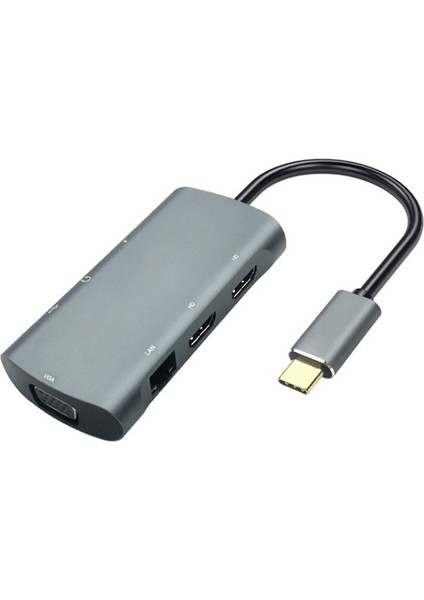 Type-C To 2x 4K HDMI VGA RJ45 USB 3.0 Pd 3.5mm Çevirici Hub V203C