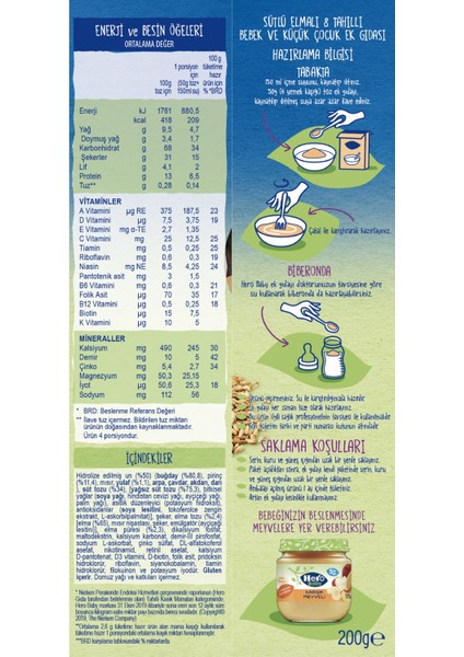 Sütlü 8 Tahıllı Elmalı Kaşık Mama 200 gr x 3 Adet indirimleri