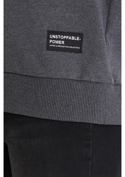 Kadın Antrasit Renk Basic Bisiklet Yaka Sweatshirt