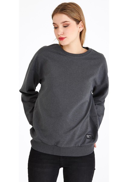 Kadın Antrasit Renk Basic Bisiklet Yaka Sweatshirt fiyatları
