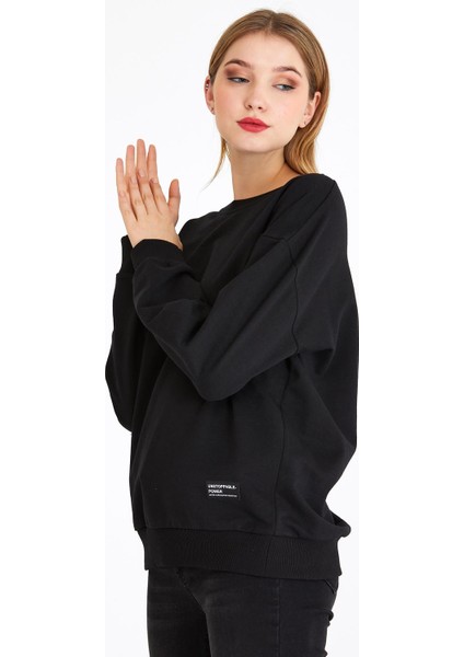 Kadın Siyah Renk Basic Bisiklet Yaka Sweatshirt modelleri