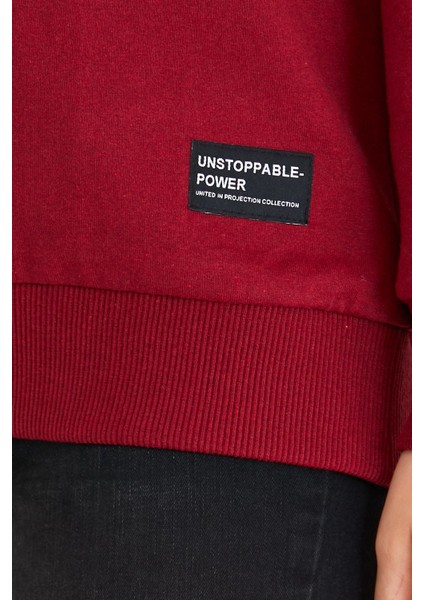 Metalic Kadın Bordo Renk Basic Bisiklet Yaka Sweatshirt indirimleri